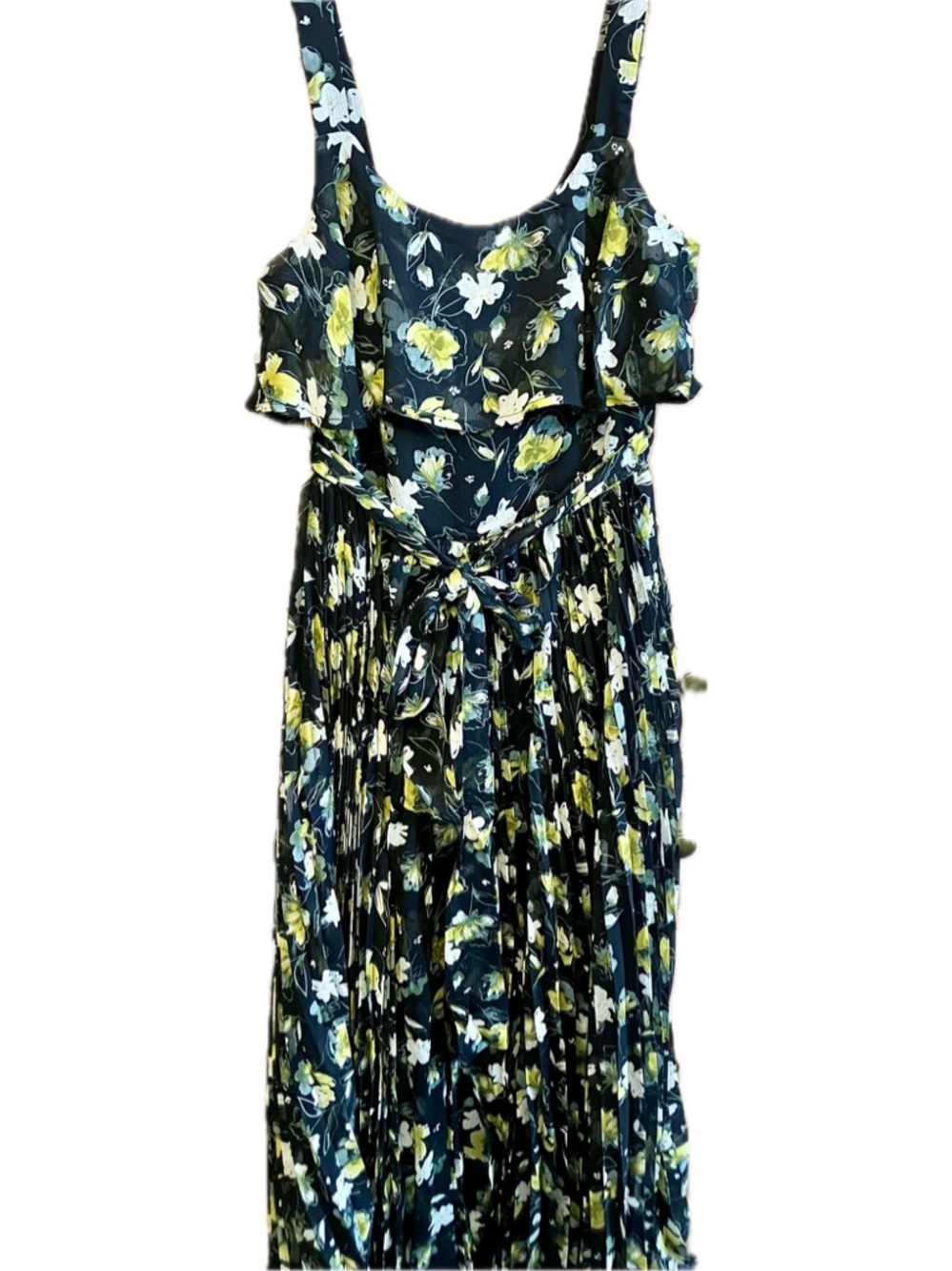 Floral Tie-Waist Maxi Dress in Black and Yellow